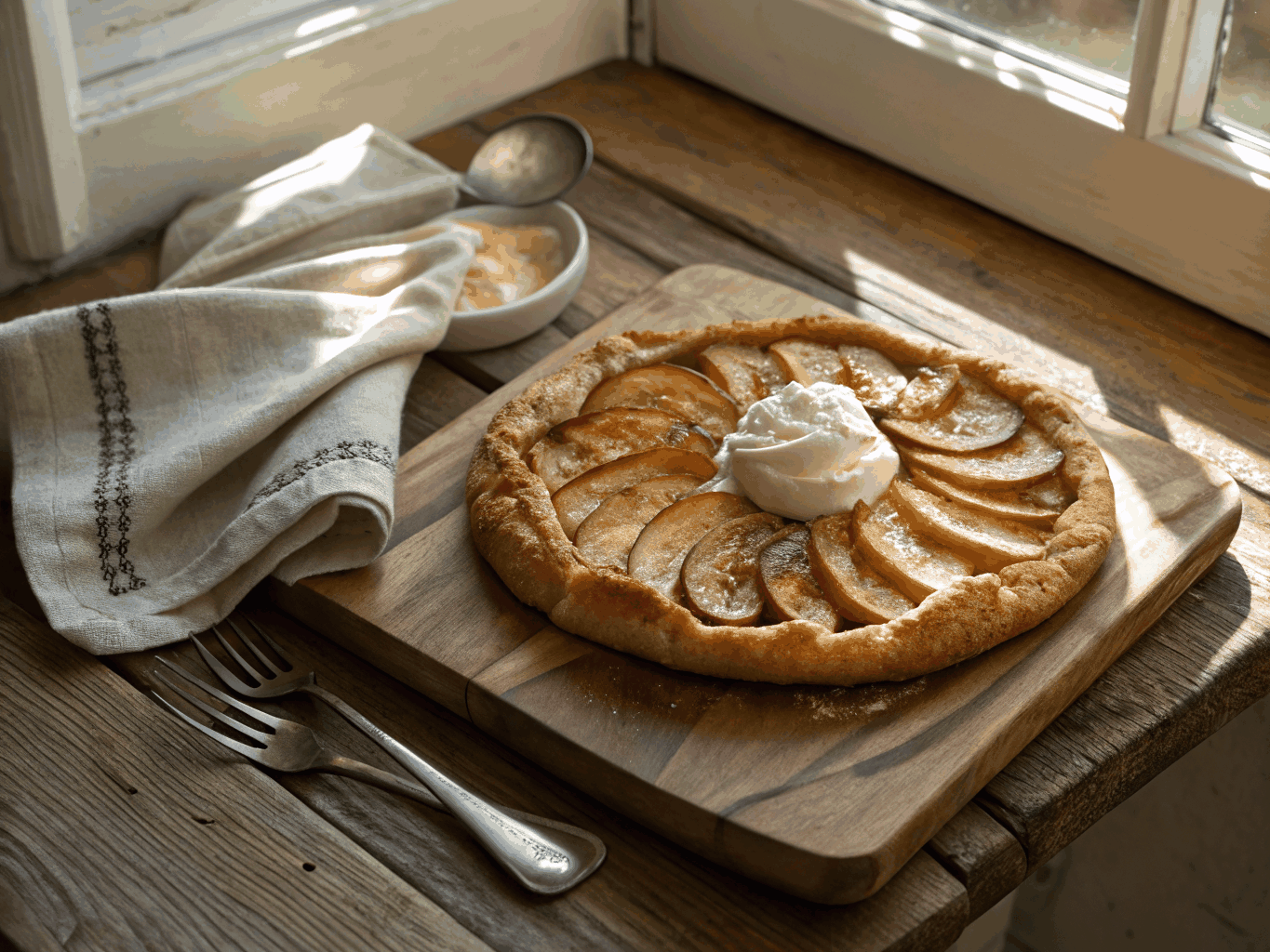 Artisan fig tart with mascarpone cream and thyme honey