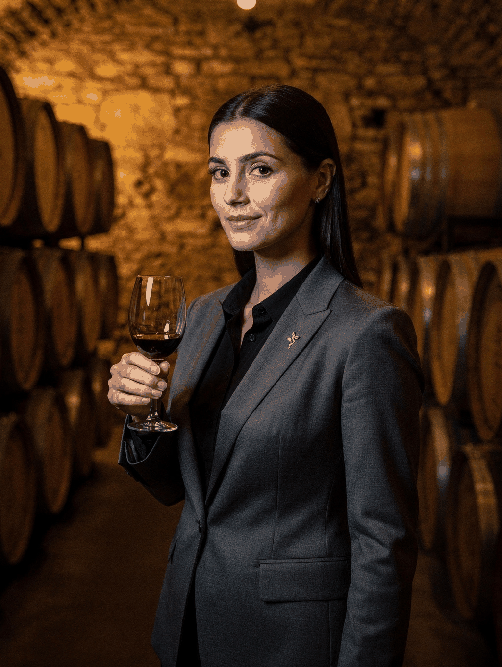 Head Sommelier Sofia Vitale examining Italian reserve vintage in the wine cellar