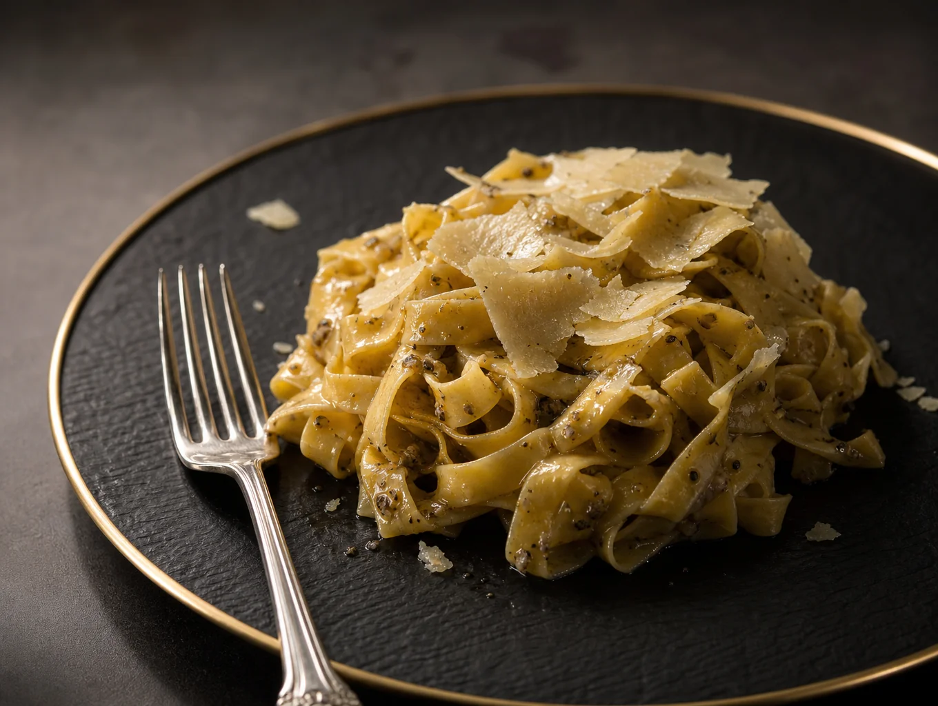 Delicate tagliolini pasta topped with freshly shaved Alba white truffle